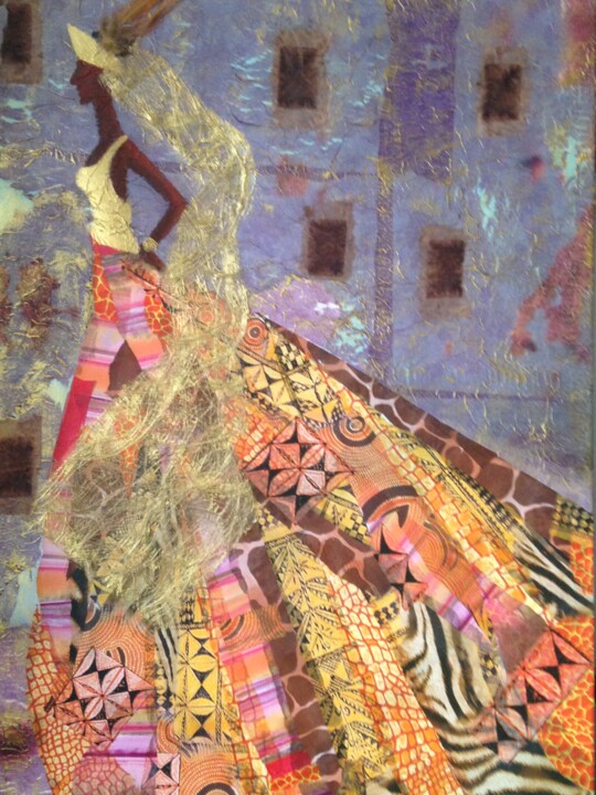 Collages intitolato "La dame aux plumes" da Paola Korga, Opera d'arte originale