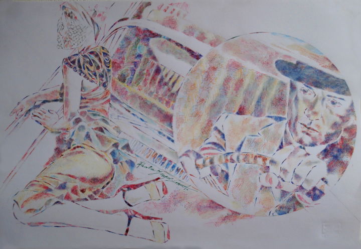 Zeichnungen mit dem Titel "THE NEW CAR" von Paola Imposimato, Original-Kunstwerk, Tinte