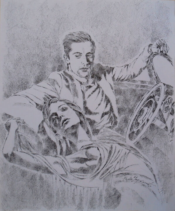 Drawing titled "BEFORE THE DEPARTURE" by Paola Imposimato, Original Artwork, Ink