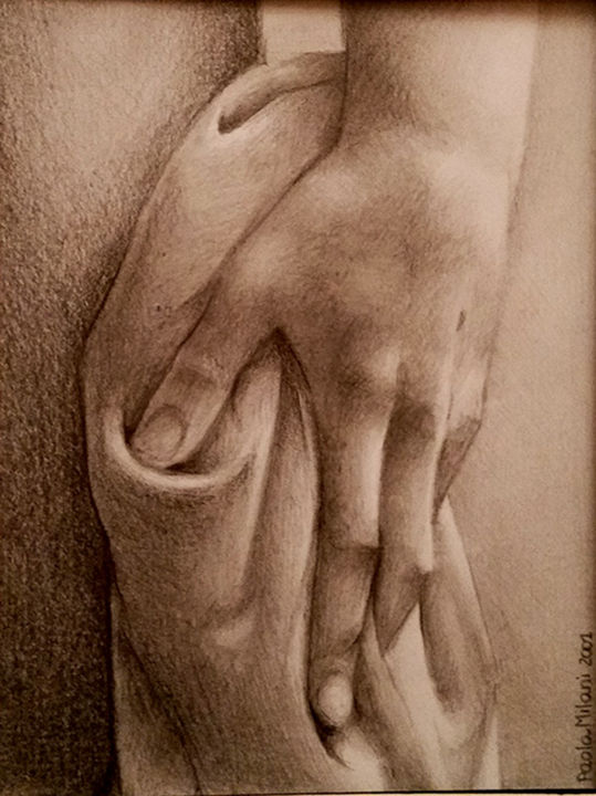 Disegno intitolato "Mano - studio" da Paola Milani, Opera d'arte originale, Grafite