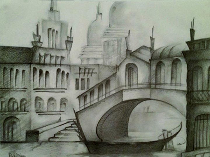 Desenho intitulada "Venezia - scorcio" por Paola Milani, Obras de arte originais, Grafite