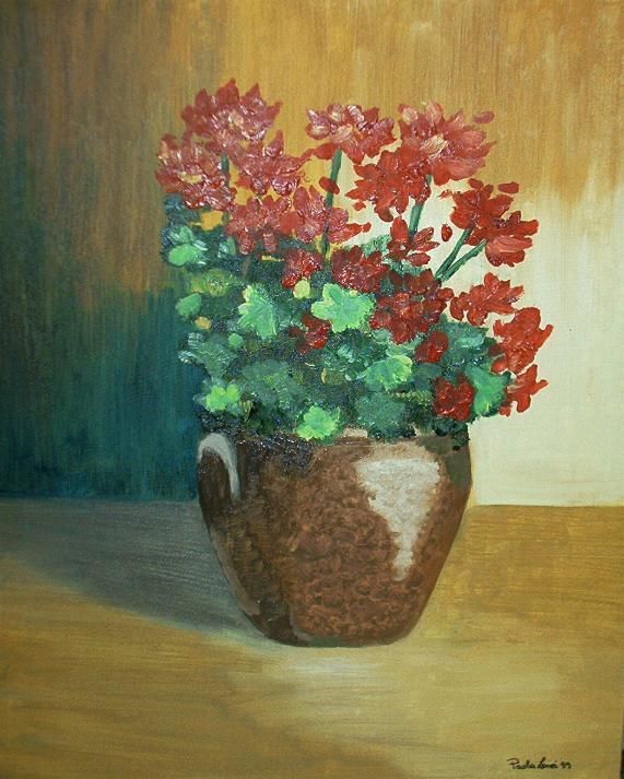 Painting titled ""Vaso di gerani"" by Lenci Paola, Original Artwork, Oil