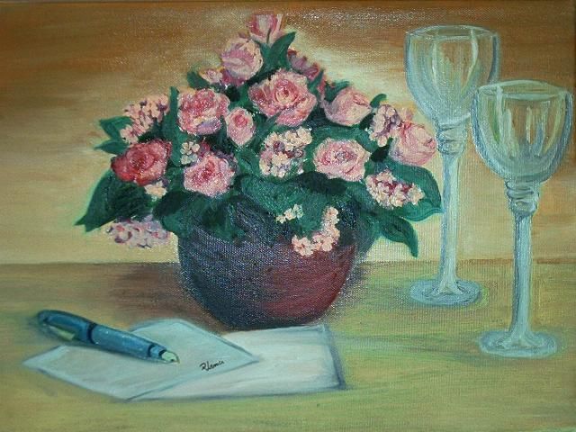 Painting titled ""Cestino di fiori"" by Lenci Paola, Original Artwork, Oil