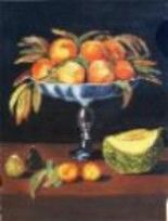 Pittura intitolato ""Alzata con frutta" da Lenci Paola, Opera d'arte originale, Olio