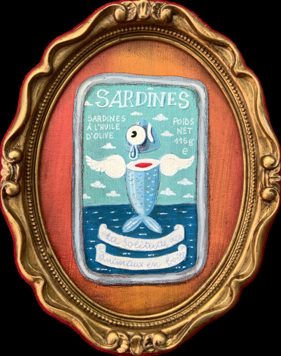 Картина под названием "633 - SARDINES" - Paolo Andrea Deandrea, Подлинное произведение искусства, Акрил Установлен на картон