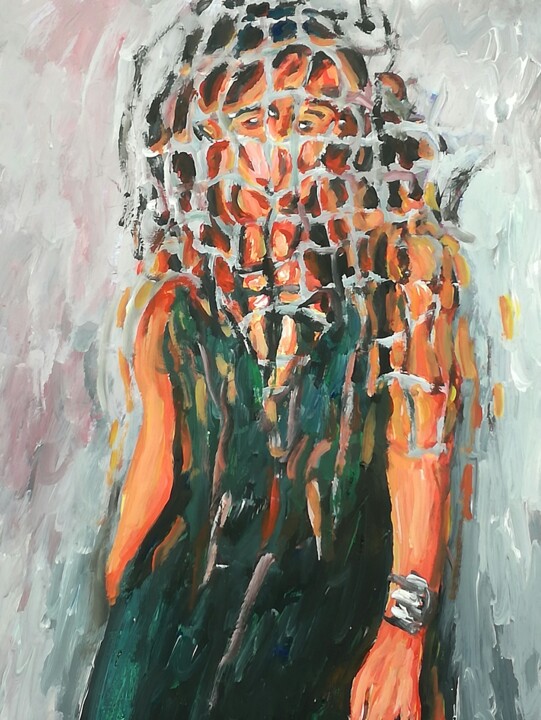 Peinture intitulée "Modella su sfondo g…" par Paolo Avanzi, Œuvre d'art originale, Acrylique