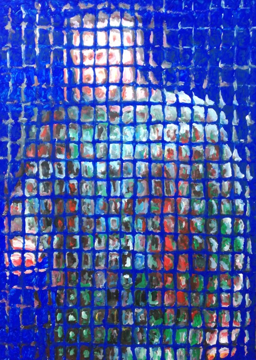 Malerei mit dem Titel "Uomo su sfondo blu" von Paolo Avanzi, Original-Kunstwerk, Acryl