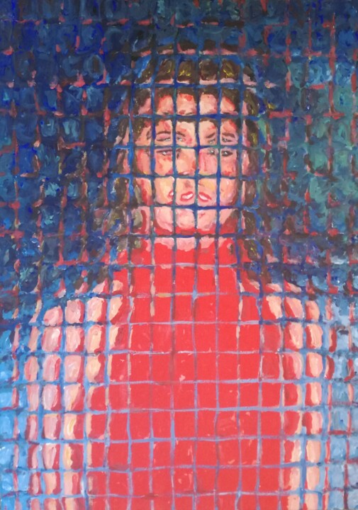 Schilderij getiteld "Donna in abito rosso" door Paolo Avanzi, Origineel Kunstwerk, Acryl