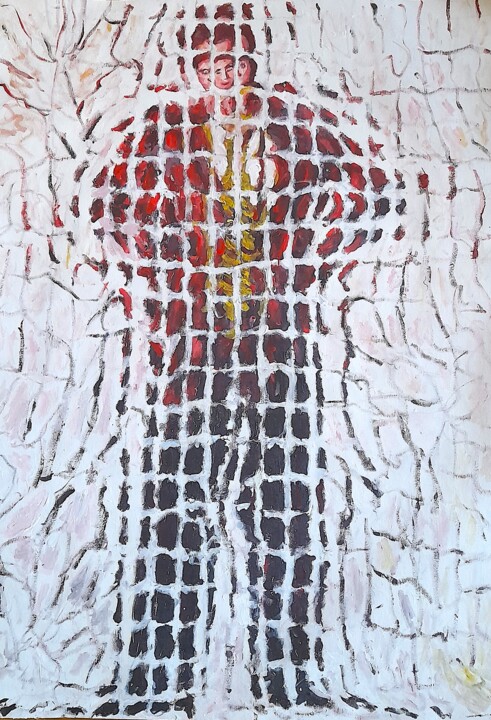 "Uomo con giacca ros…" başlıklı Tablo Paolo Avanzi tarafından, Orijinal sanat, Akrilik Ahşap panel üzerine monte edilmiş