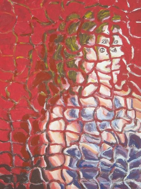 Painting titled "Donna su fondo rosso" by Paolo Avanzi, Original Artwork, Oil