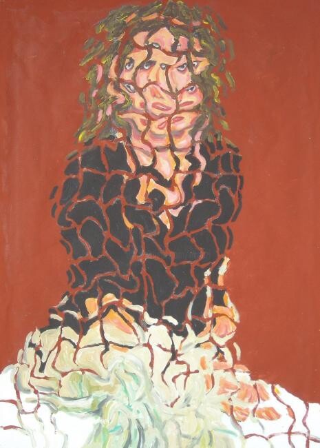 Painting titled "Donna seduta sul di…" by Paolo Avanzi, Original Artwork, Acrylic