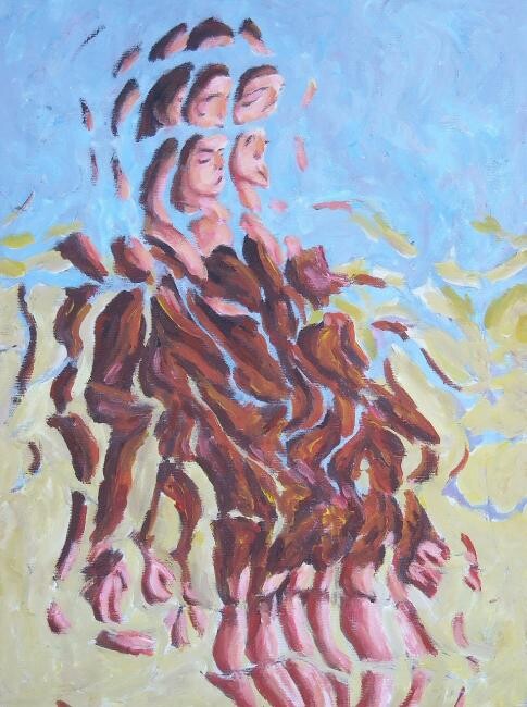 Pittura intitolato "Donna su sfondo sab…" da Paolo Avanzi, Opera d'arte originale, Acrilico