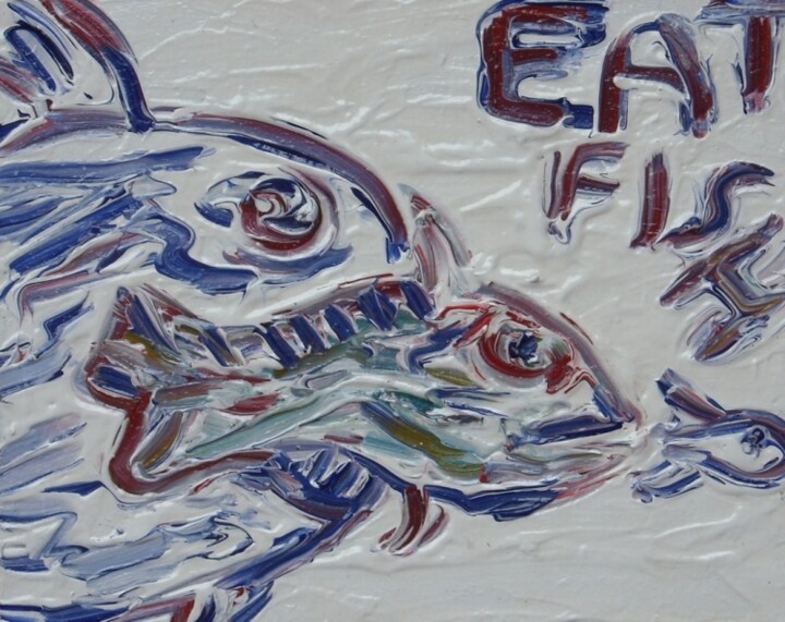 Schilderij getiteld "Eat fish" door Paolo Avanzi, Origineel Kunstwerk, Olie