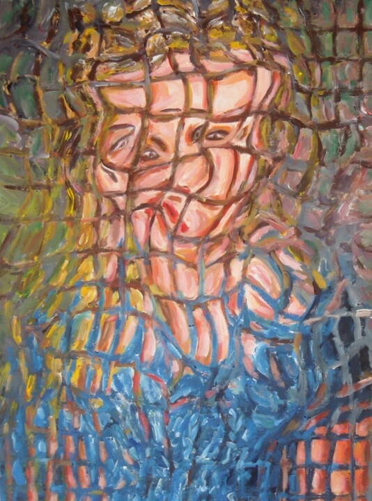 Painting titled "Donna con abito azz…" by Paolo Avanzi, Original Artwork, Acrylic