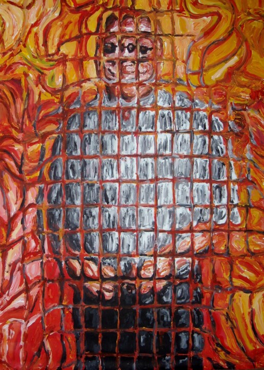 Pittura intitolato "Uomo con camicia bi…" da Paolo Avanzi, Opera d'arte originale, Acrilico