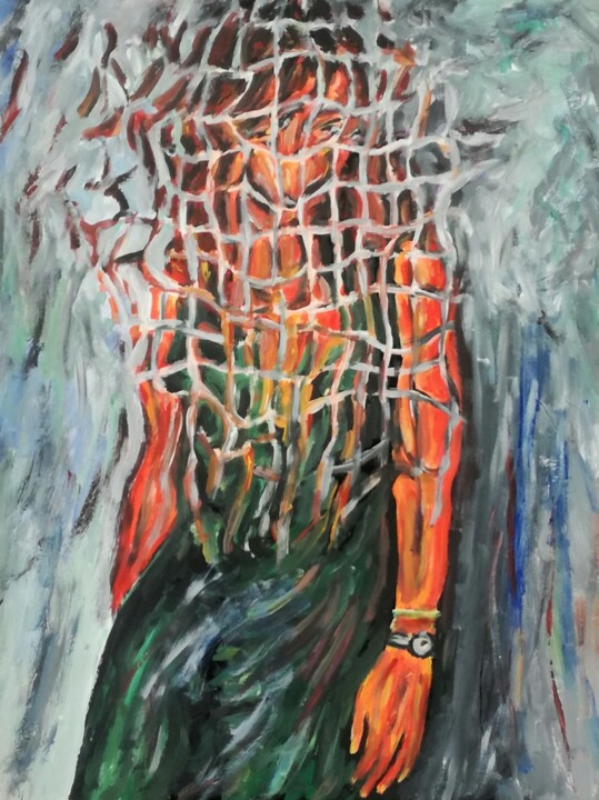 Painting titled "Donna in abito verde" by Paolo Avanzi, Original Artwork, Acrylic