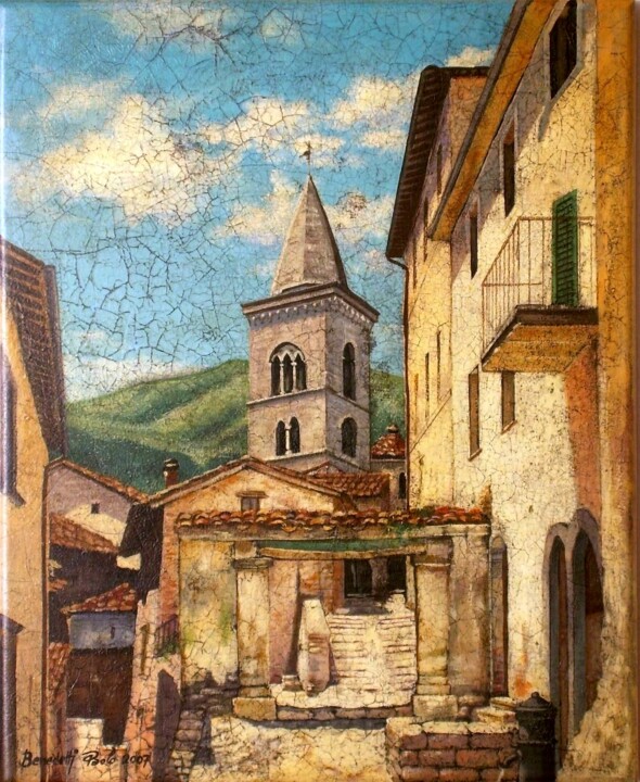 Painting titled "VISSO Centro Storic…" by Paolo Benedetti, Original Artwork, Acrylic