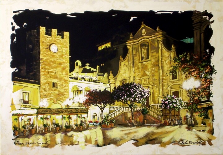 Painting titled "PIAZZA IX APRILE -…" by Paolo Benedetti, Original Artwork, Acrylic