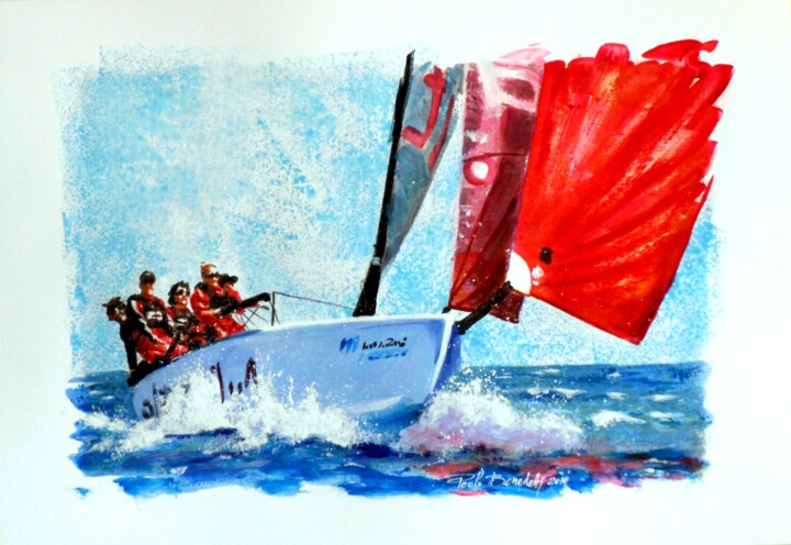 Pintura intitulada "779 - LA VELA ROSSA" por Paolo Benedetti, Obras de arte originais