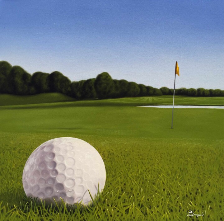 Schilderij getiteld "Green and Golf" door Paolo Brugiolo, Origineel Kunstwerk, Olie