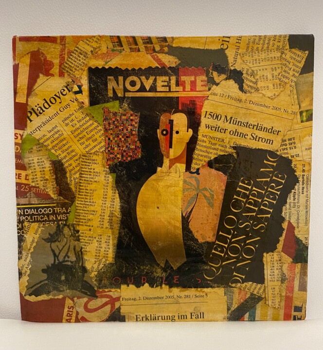 Collages getiteld "Spiegazione del cas…" door Paolo Camporese, Origineel Kunstwerk, Collages Gemonteerd op Houten paneel