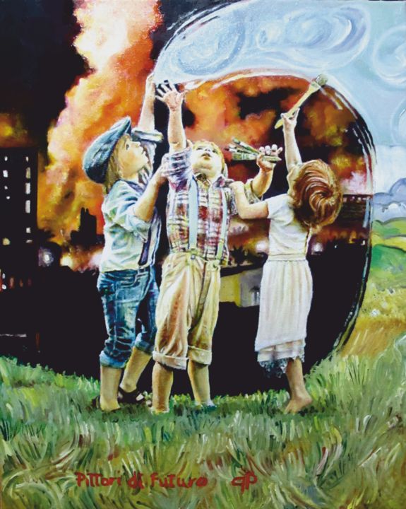Painting titled "pittori di futuro" by Qp, Original Art, Oil