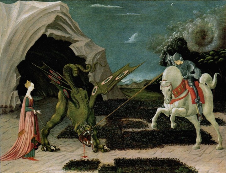 Painting titled "Saint-Georges et le…" by Paolo Uccello, Original Artwork, Oil
