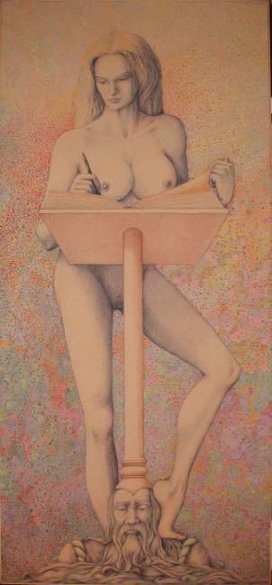 Pittura intitolato "Woman drawin' up a…" da Paolo Buzi, Opera d'arte originale,