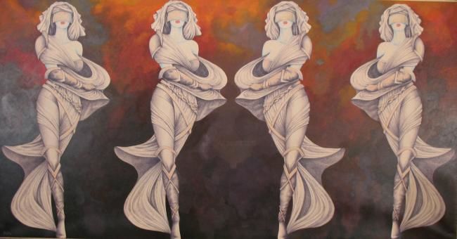 Pittura intitolato "Four women get out…" da Paolo Buzi, Opera d'arte originale