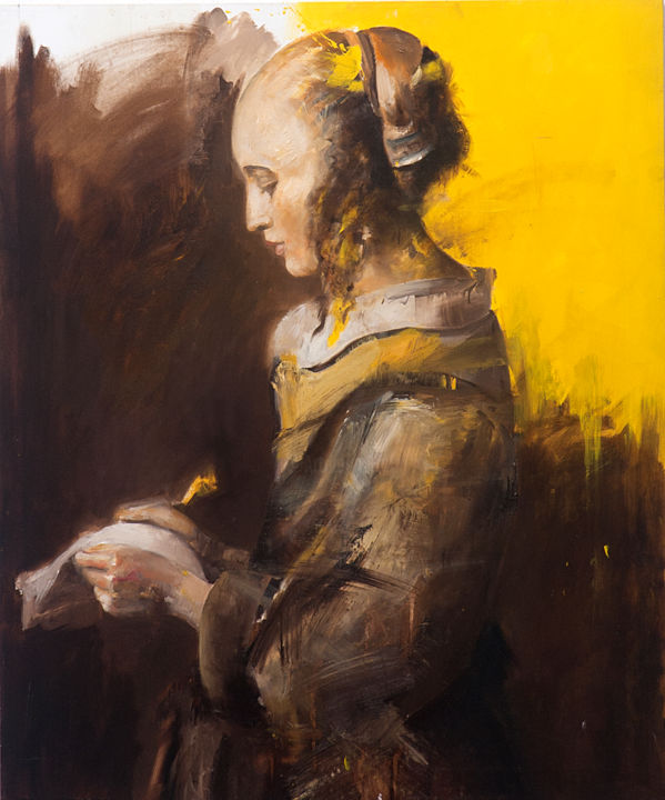 Painting titled "Studio per un ritra…" by Paolo Damiani, Original Art, Oil Mounted on Wood Panel