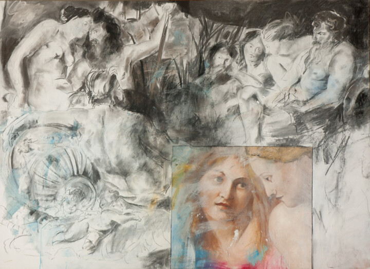 Pittura intitolato "I quattro continent…" da Paolo Damiani, Opera d'arte originale, Olio Montato su Telaio per barella in le…