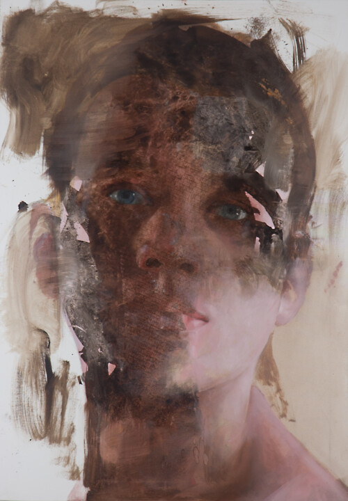 Painting titled "New Vision : Portra…" by Paolo Damiani, Original Artwork, Oil Mounted on Wood Stretcher frame