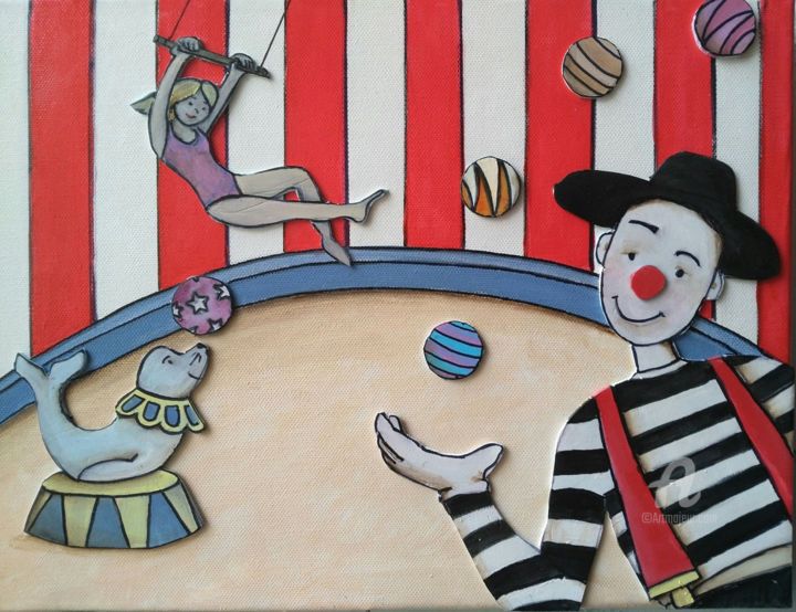 Painting titled "Il circo" by Paolo Iazzolino, Original Artwork, Acrylic