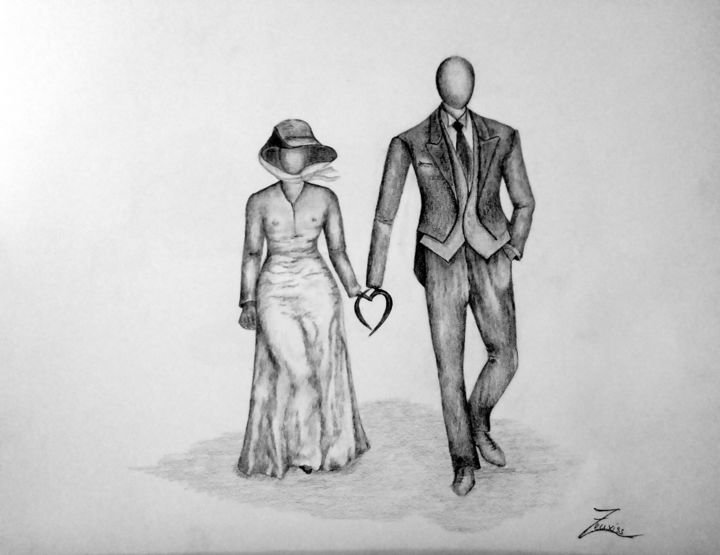 Drawing titled "Série Toi et Moi "F…" by Zeuxiss, Original Artwork, Graphite