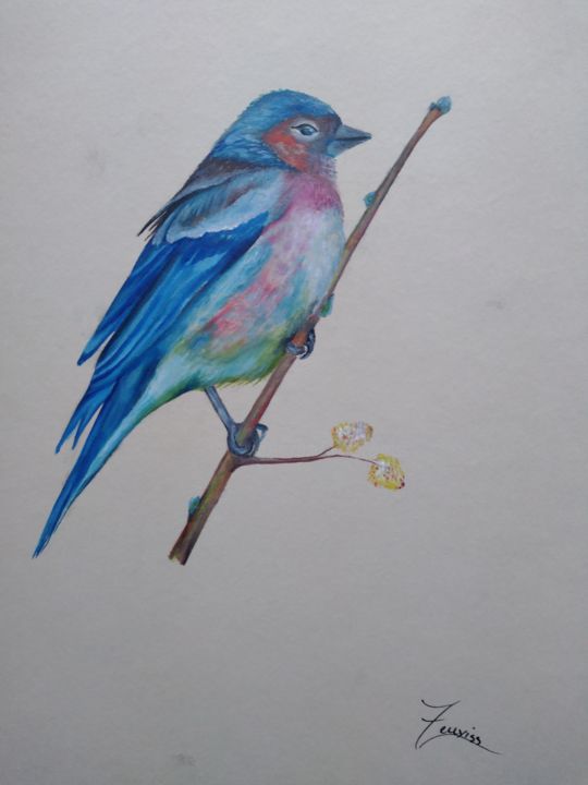 Painting titled "Blue Bird" by Zeuxiss, Original Artwork, Oil
