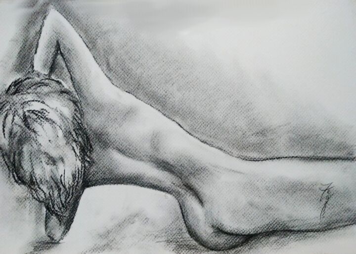 Drawing titled "Pausa" by Zeuxiss, Original Artwork, Charcoal