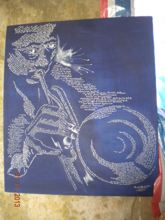Drawing titled "trompette-bleue.jpg" by Papa Mballo Kebe, Original Artwork