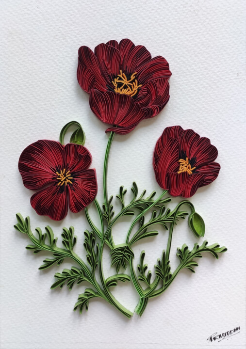 Sculpture titled "Poppies" by Paperpersonified Prasiddhi, Original Artwork, Paper
