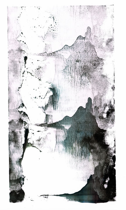 Картина под названием "Paysage lointain." - Papiers D'Aurore, Подлинное произведение искусства, Акрил