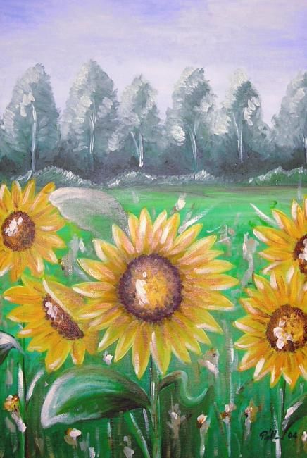 Painting titled "Sun flowers" by Papy'Ion, Original Artwork