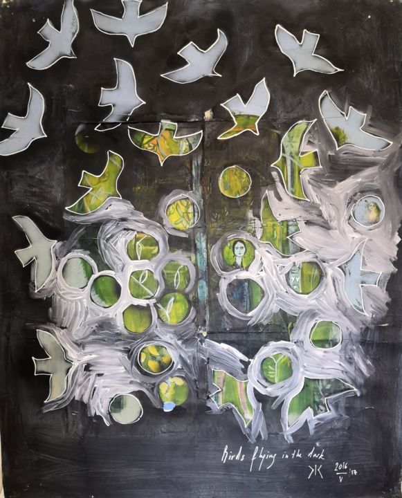 Peinture intitulée "Birds flying on the…" par Papillon, Œuvre d'art originale, Acrylique