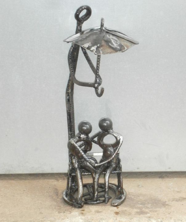 Sculpture titled "Réverbère Amoureux" by Jean Papini, Original Artwork, Metals