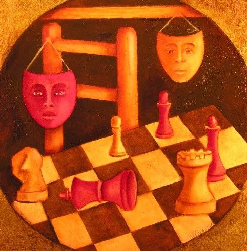Pittura intitolato "Partita a scacchi" da Gino Paradisi, Opera d'arte originale