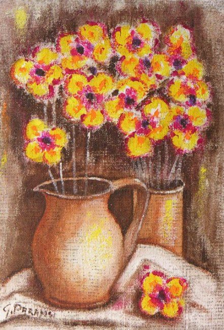 Peinture intitulée "Vaso con fiori" par Gino Paradisi, Œuvre d'art originale