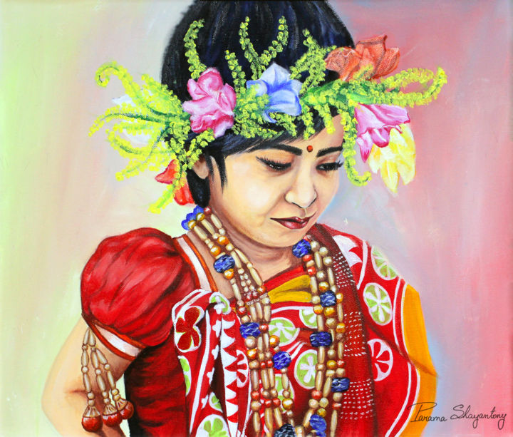 Schilderij getiteld "Pohela Boishakh" door Parama Shayantony, Origineel Kunstwerk, Acryl