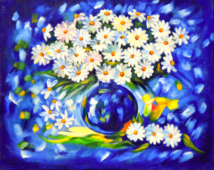 Schilderij getiteld "Flowers" door Parama Shayantony, Origineel Kunstwerk, Acryl