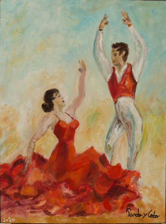Malarstwo zatytułowany „Flamenco” autorstwa Pardo Y Cobo, Oryginalna praca, Olej Zamontowany na Drewniana rama noszy