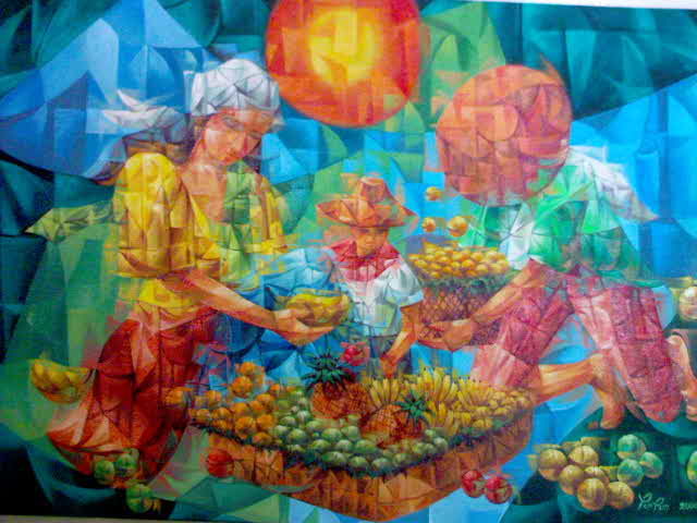 "Family fruit vendor…" başlıklı Tablo Pempem tarafından, Orijinal sanat, Petrol