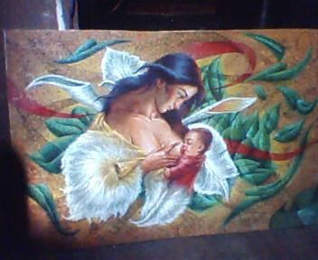 Peinture intitulée "Mother and Child" par Pempem, Œuvre d'art originale, Huile