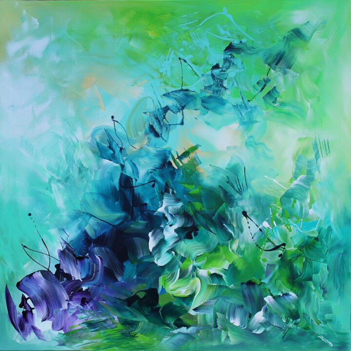 Painting titled "Emerald waves" by Paresh Nrshinga, Original Artwork, Acrylic Mounted on Wood Stretcher frame